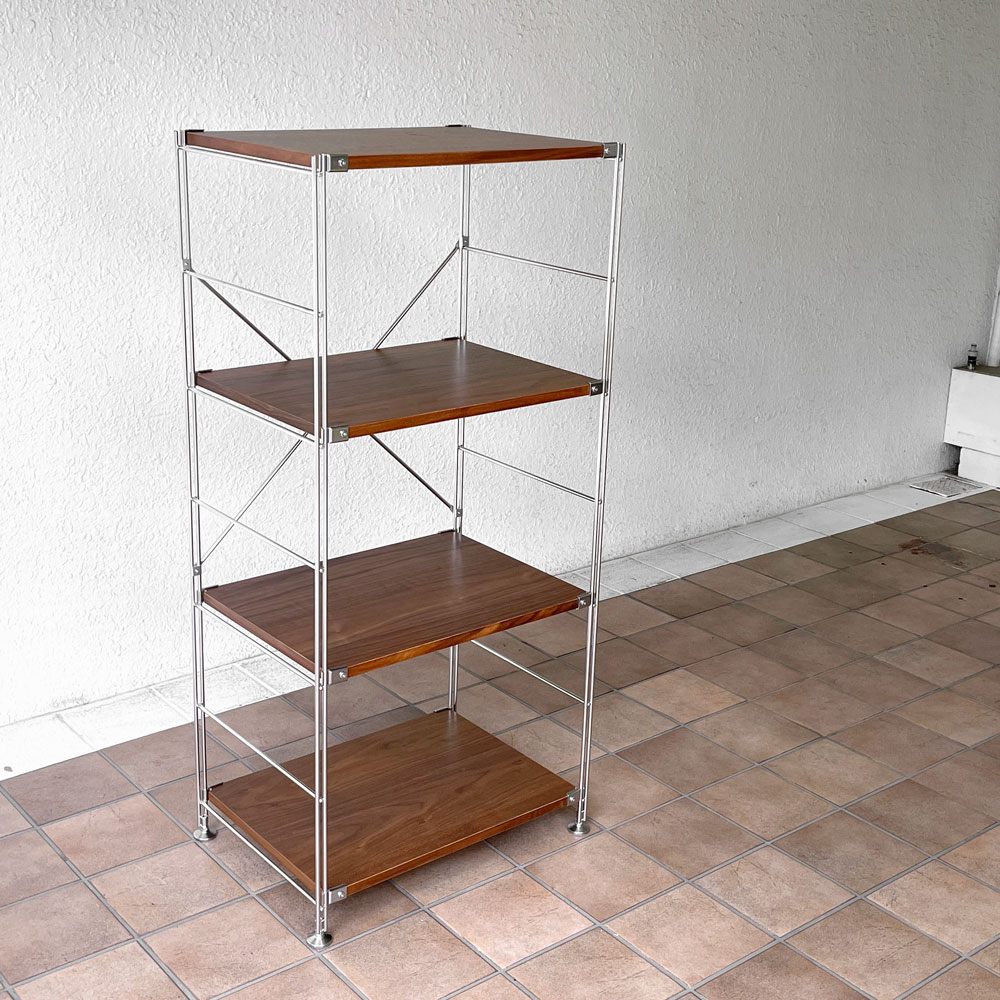 無印良品 MUJI ステンレスユニットシェルフ ウォールナット材 中 W58 × H120cm 1列4段 本棚 飾り棚 収納棚 シンプル ◇