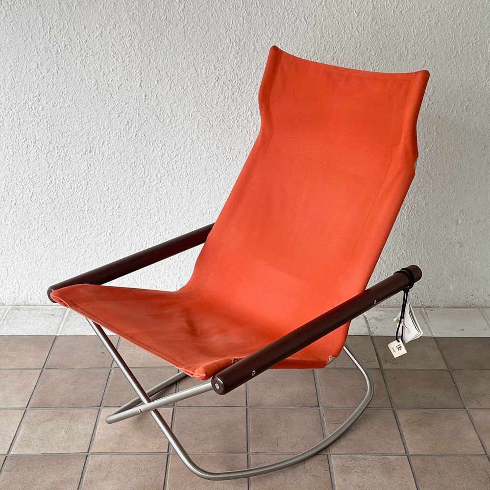 藤栄 FUJIEI ニーチェア エックス Ny chair X rocking フォールディングチェア ロッキング ダークブラウン×レンガ 新居猛 MoMA ◇