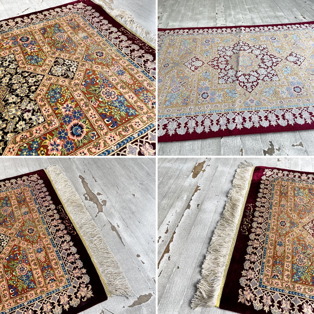 ペルシャ絨毯 Persian Rug ラグ イラン クム産 シルク100％ 手織り 玄関マット キッチンマット ♪