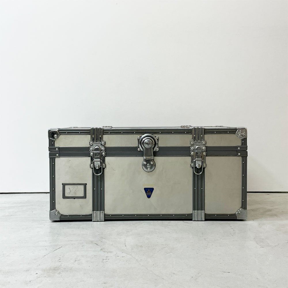 ビンテージ ジュラルミンケース アルミ製 トランク ローテーブル インダストリアルデザイン 工業系 店舗什器 B ●