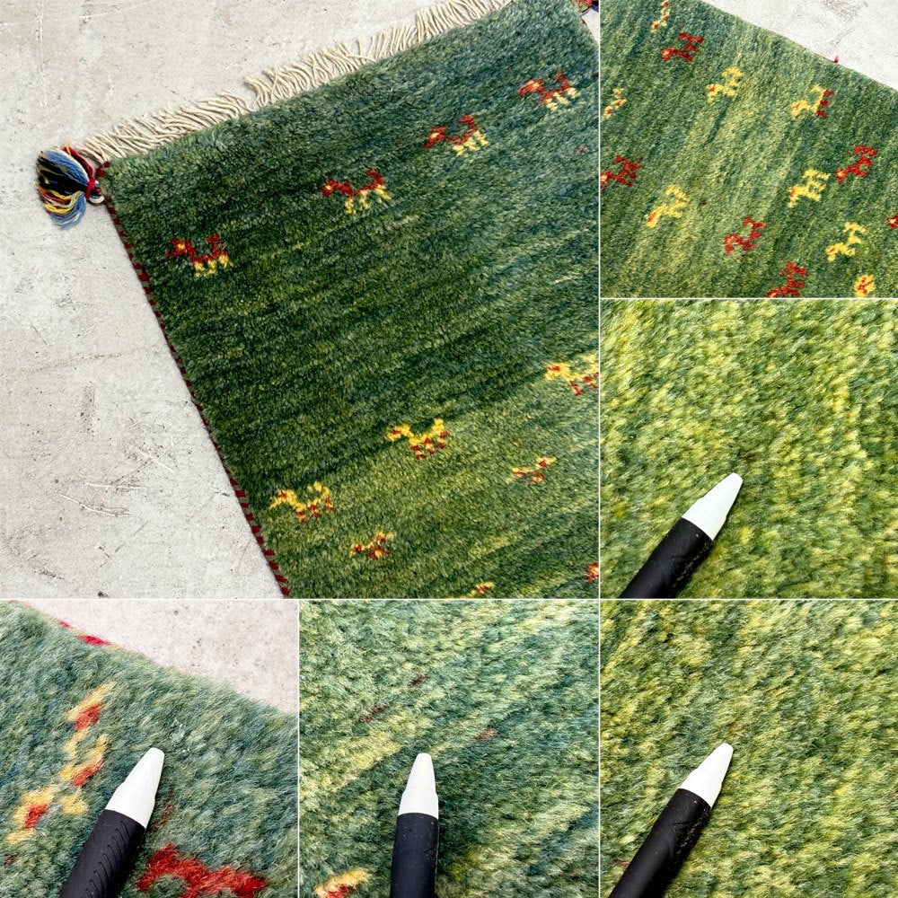 イラン 手織り ギャッベ gabbeh 絨毯 ラグ カーペット 117×60cm グリーン ●