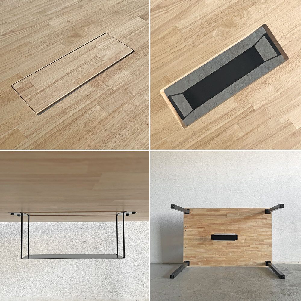 かなでもの KANADEMONO ザ・テーブル THE TABLE Black Steel デスク W150×D100cm ラバーウッド ナチュラル 配線トレー付 〓