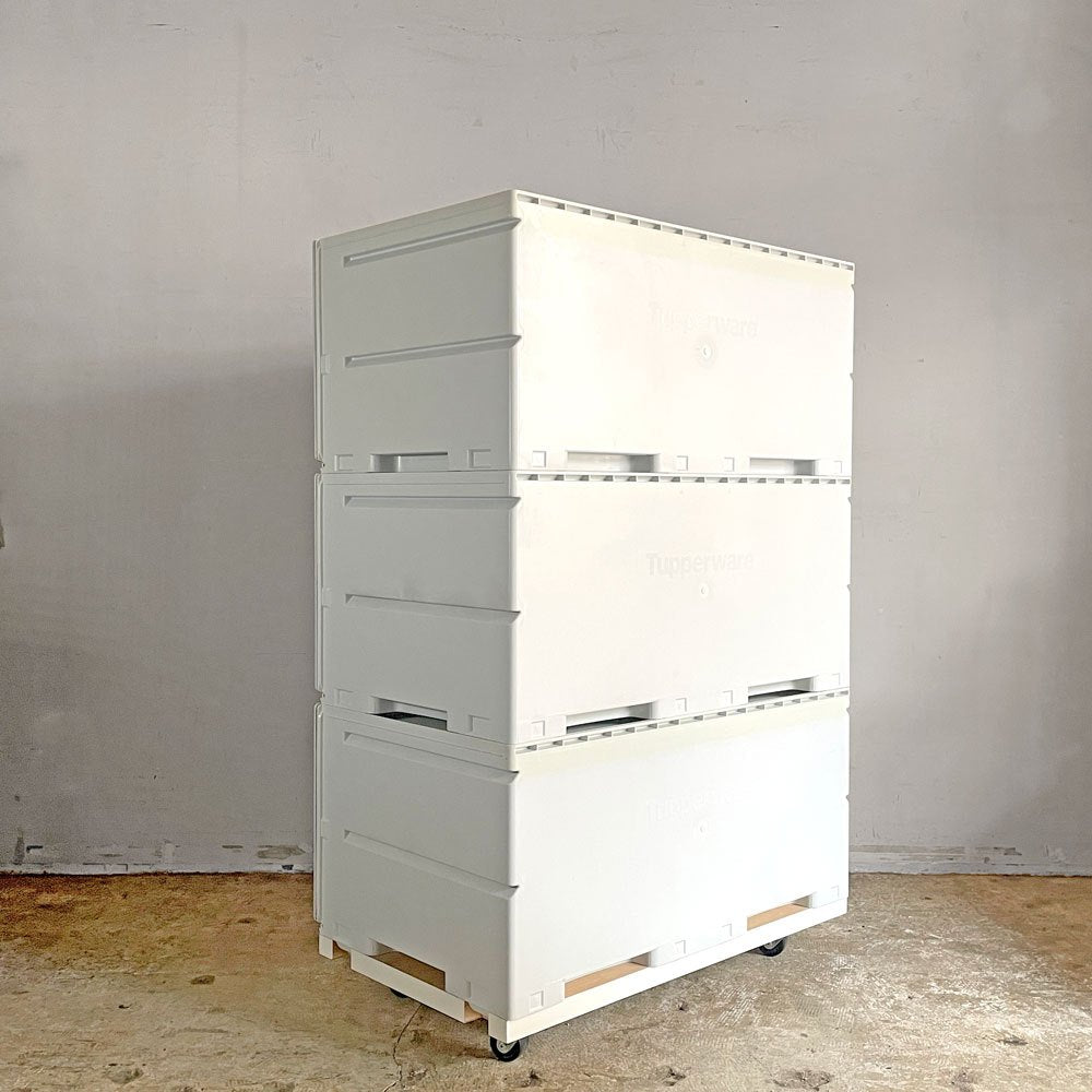 タッパーウェア Tupperware スーパーチェスト ワイド Super chest Wide 引出1段 オレンジ 3段セット 専用カート付 ■