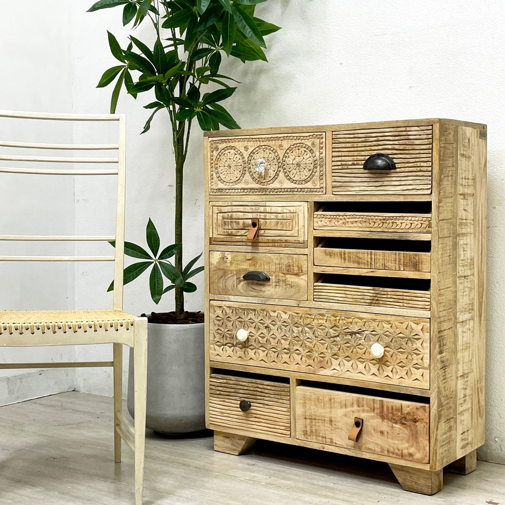 カレデザイン KARE DESIGN プロ PURO (10Drawers) キャビネット チェスト マンゴーウッド 彫刻 ハンドクラフト ●