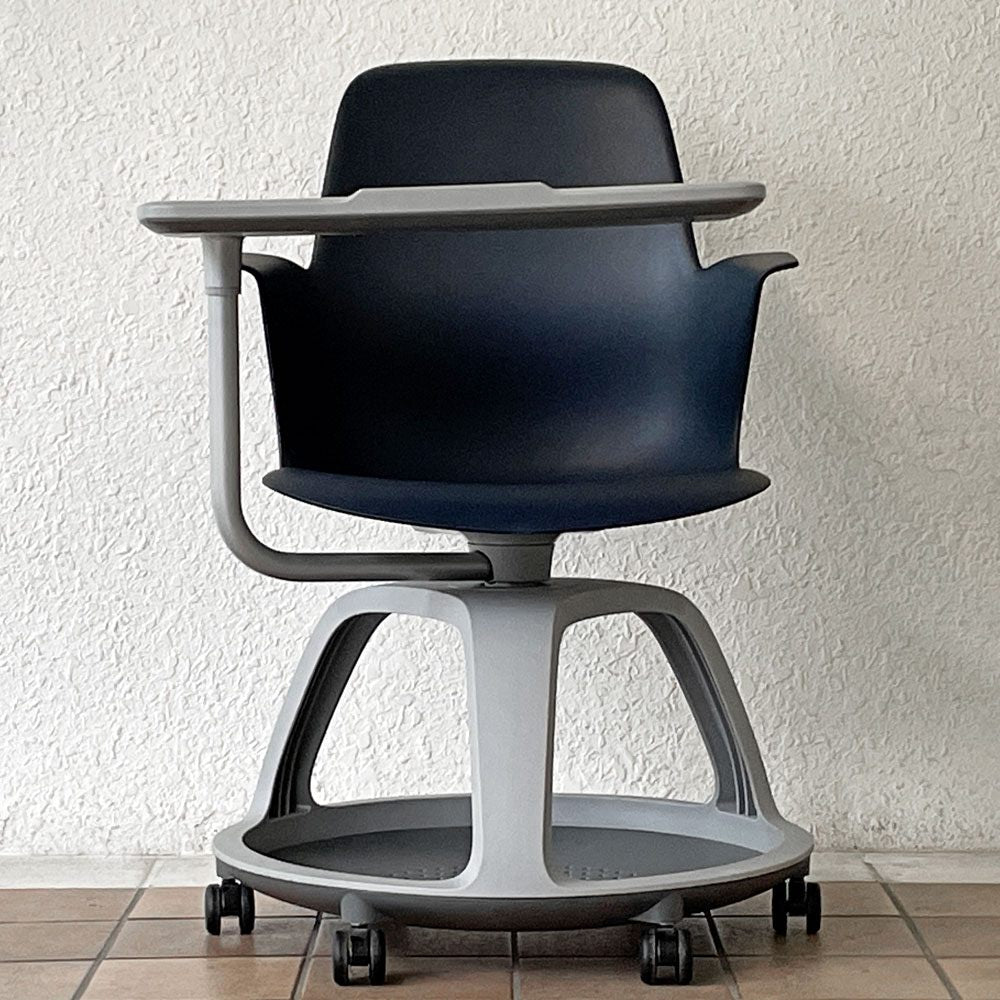 スチールケース Steelcase ノード node ミーティングチェア オフィスチェア ネイビー 可動式サイドテーブル＆キャスター付 ◇