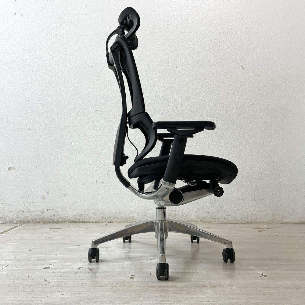 エルゴヒューマン フィット Ergohuman Fit デスクチェア ブラック アルミダイキャスト ヘッドレスト付き IOO-AB-3DHBM-F-KMD-31 オフィスチェア ●