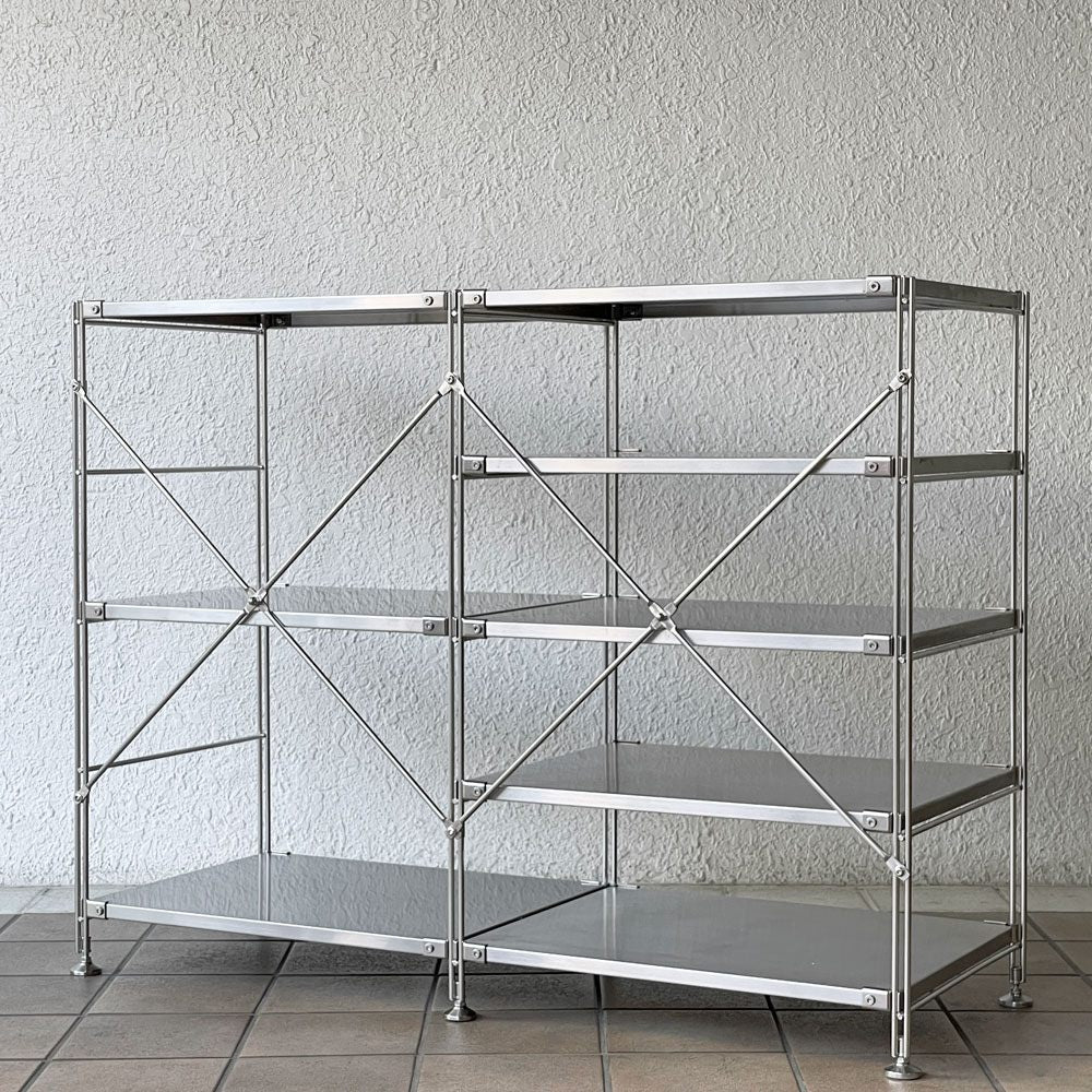 無印良品 MUJI ステンレスユニットシェルフ小 2列5段 棚板8枚 W112cm オープンシェルフ 収納棚 定価￥46,330- ◇