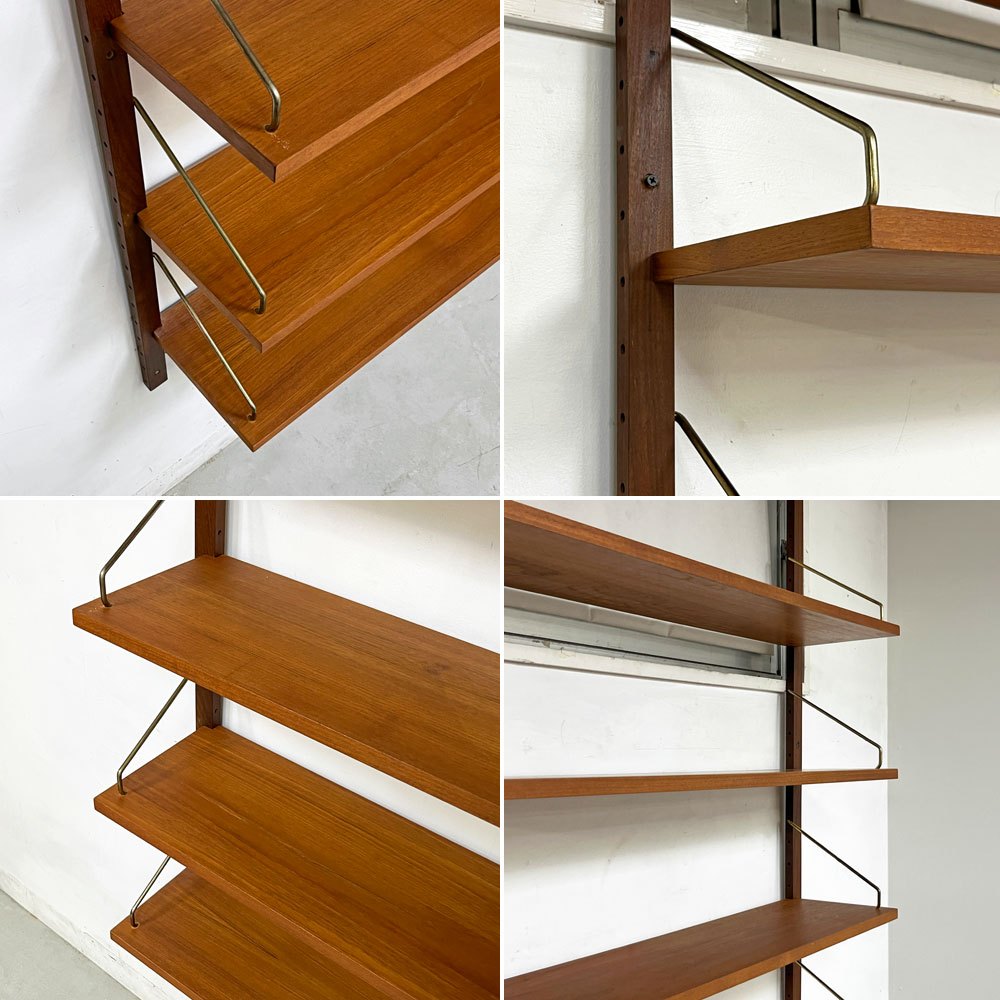 カド CADO ロイヤルシステム ROYAL SYSTEM ウォールユニット システムシェルフ 支柱2本 棚板6枚 チーク材 ポール・カドヴィウス Poul Cadovius デンマークビンテージ ●