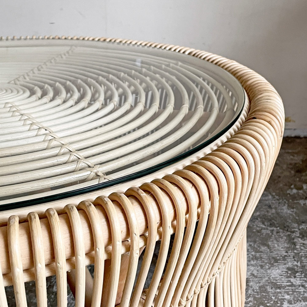 サンフラワーラタン Sunflower Rattan ブリーズ BREEZE ラタン ローテーブル T280ND ガラス天板 Φ71cm ナチュラル アジアンテイスト 籐家具 ■