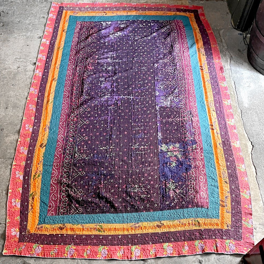 インドビンテージ Indian Vintage ラリーキルト ラグ カーペット パッチワーク 伝統工芸 240x150cm ■