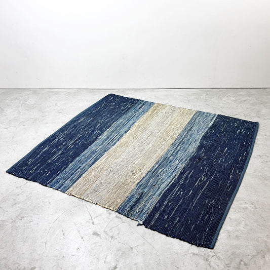 インド綿 裂き織り コットンラグ デニム生地 マルチカラー カーペット ビンテージテイスト 西海岸スタイル ●