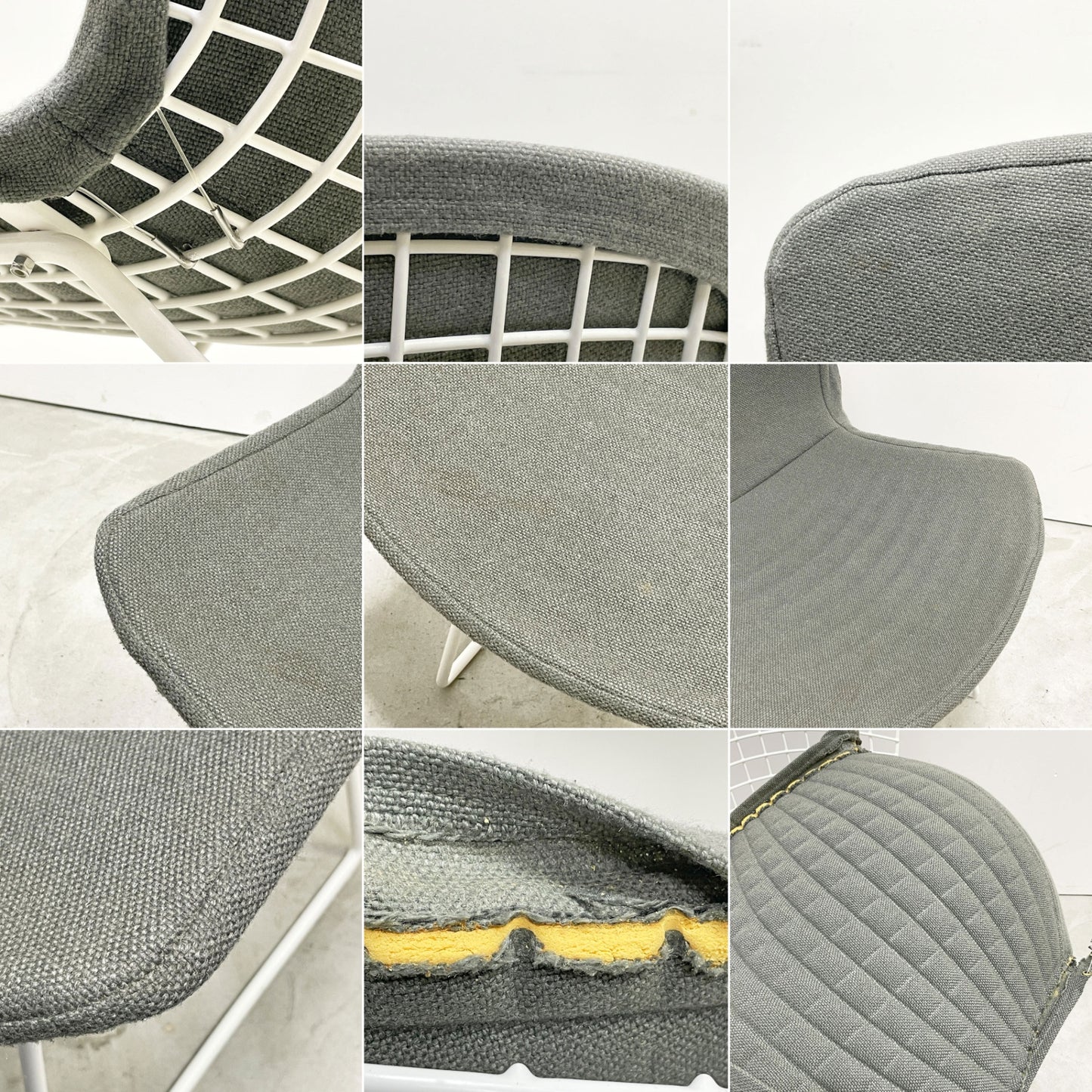 ノル Knoll 420 サイドチェア ワイヤーチェア ダイニングチェア ホワイト × グレー ファブリック フルカバー仕様 ハリー・ベルトイア ミッドセンチュリー ビンテージ A ●