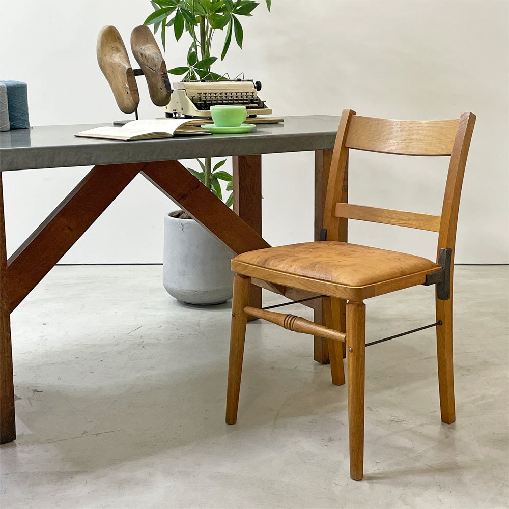 トラックファニチャー TRUCK FURNITURE TS CHAIR ダイニングチェア ナラ無垢材 アイアン 本革 羊革 シープスキン 定価 ￥110,550- ●