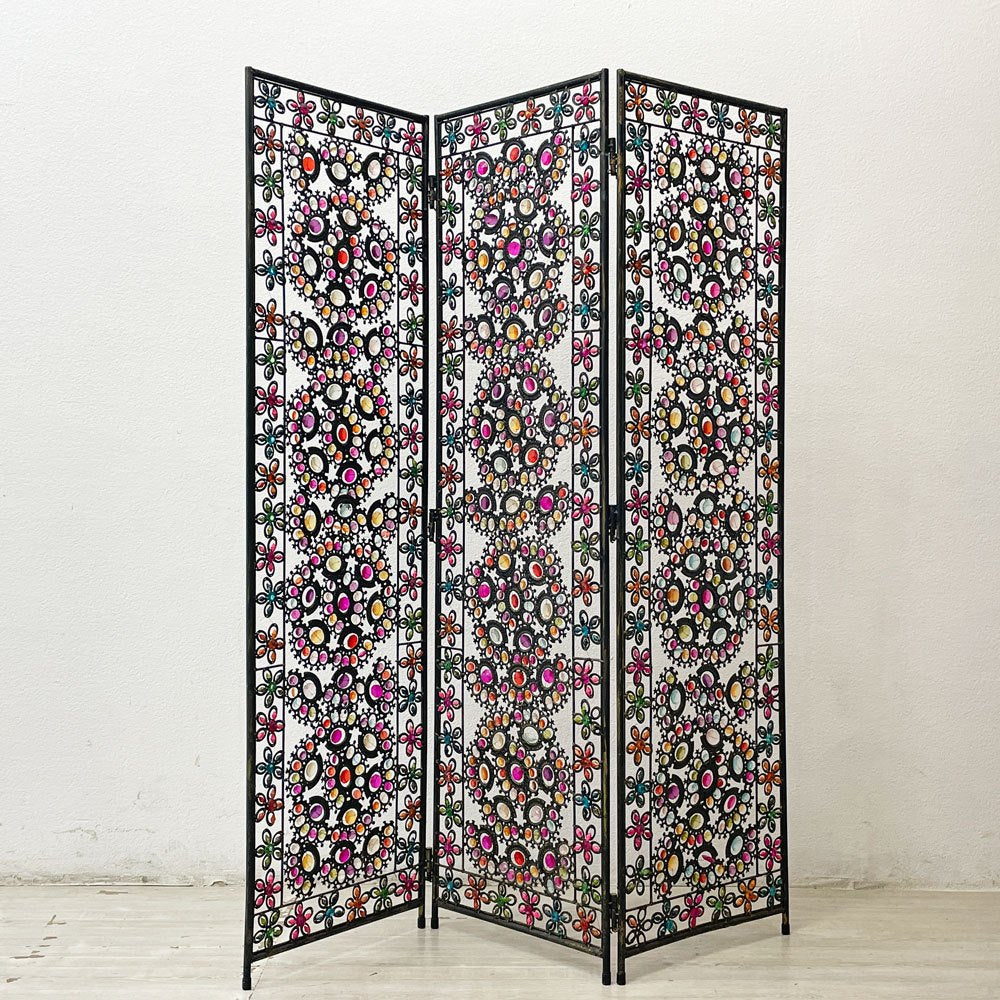 モロッカンアンティークスタイル Moroccan Antique Style ビーズパーテーション 3連 ミックスS H140cm 衝立 間仕切り スクリーン ●