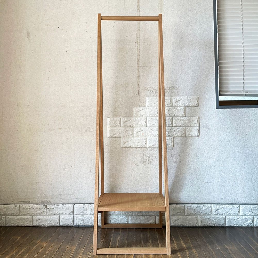 無印良品 MUJI 木製コートハンガー ハンガーラック タモ材 棚板付 H150cm ナチュラル 廃番 ◎
