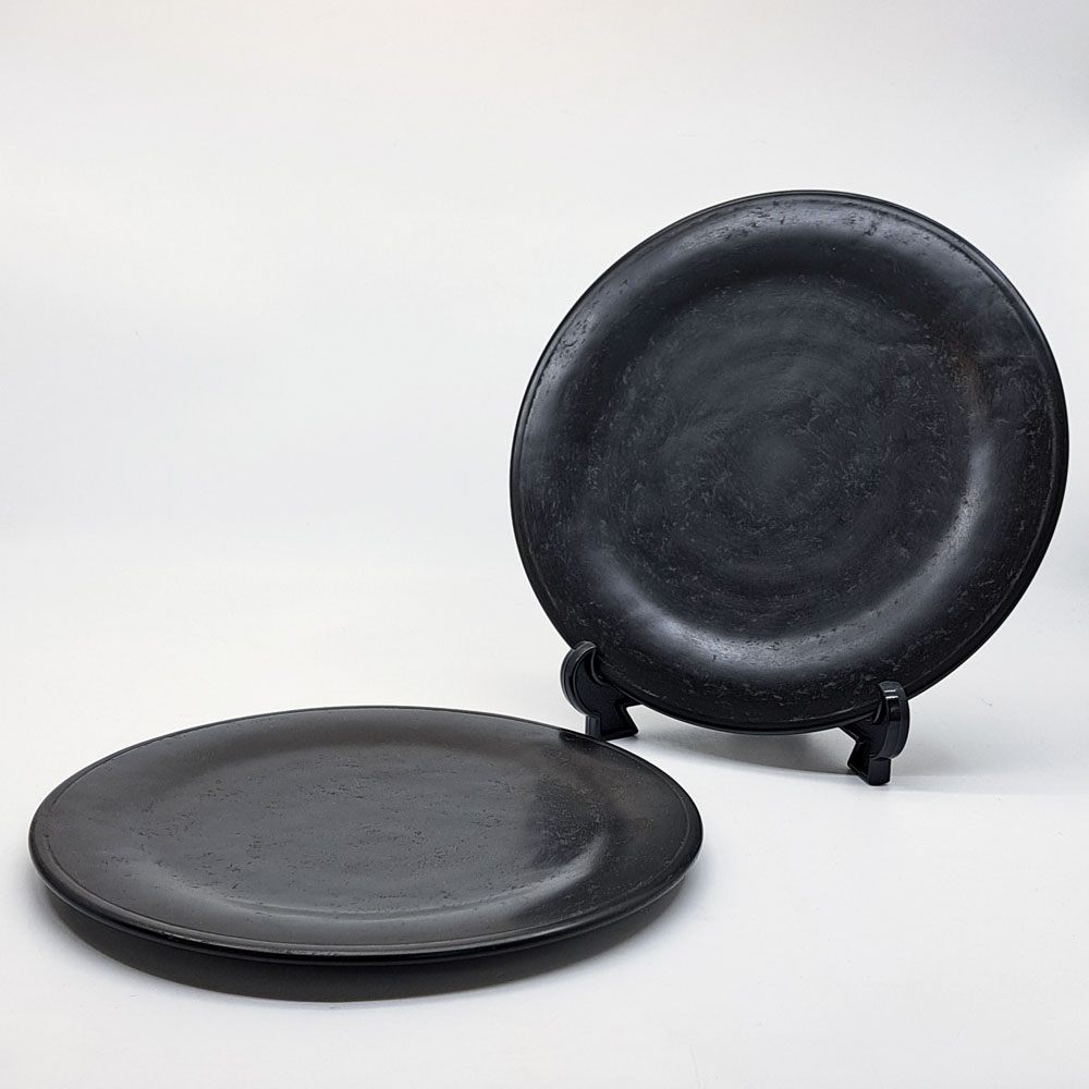 杉田明彦 リム皿 小 木製プレート Φ22cm 欅 漆器 黒 現代作家 B ●