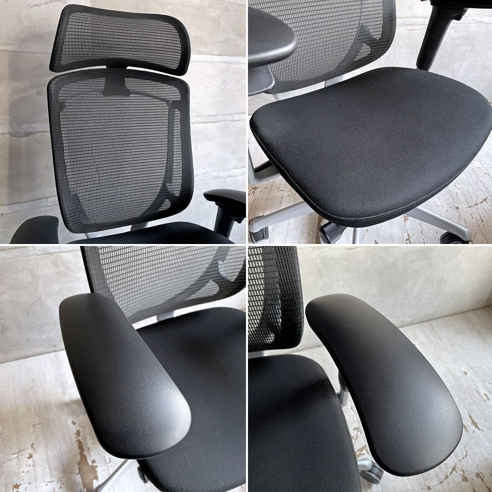 オカムラ okamura コンテッサセコンダ Contessa seconda CC87XR-FPC1 オフィスチェア デスクチェア エクストラハイバック ブラック 固定ヘッドレスト アジャストアーム ♪