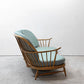 アーコール Ercol No.499 3Pソファ 3シーター キドニーシェイプ シート スカイブルー ファブリック ビーチ材 UKビンテージ 英国家具 ●