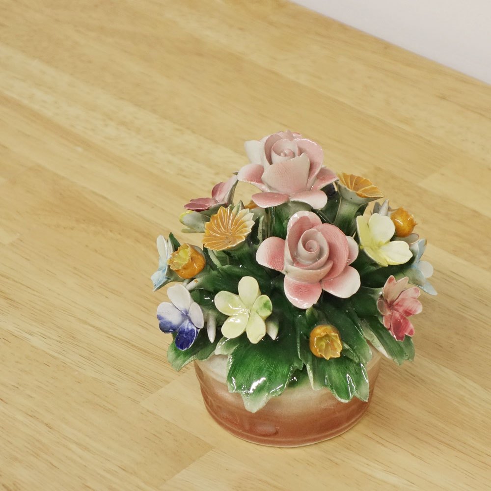 カポディモンテ CAPODIMONTE 陶花 フラワー オブジェ H11.3cm イタリア B ◎