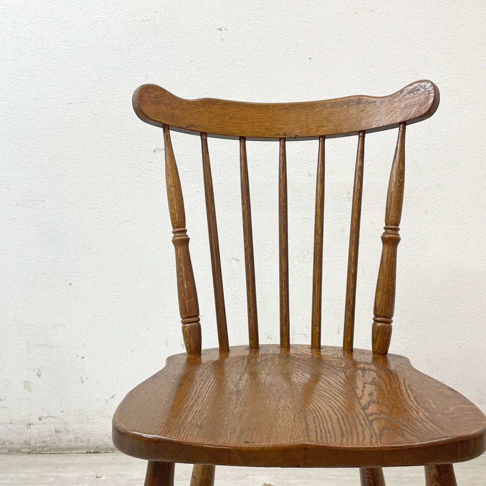 ビンテージ vintage 木製 ウィンザーチェア ダイニングチェア クラシカルデザイン スポークバック 座繰り●