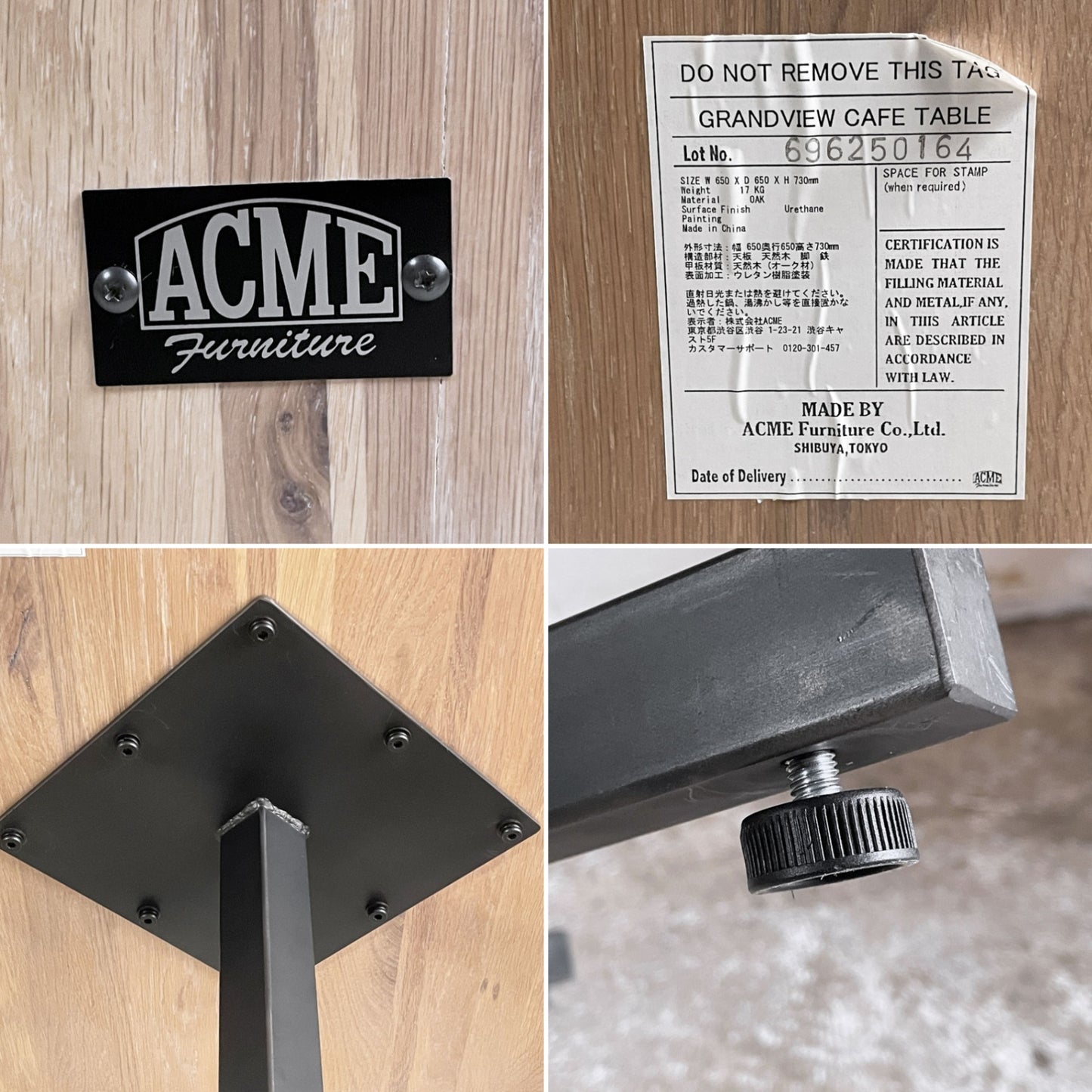 アクメファニチャー ACME Furniture グランビュー GRANDVIEW カフェテーブル オーク無垢材 スチール W65cm インダストリアル ■