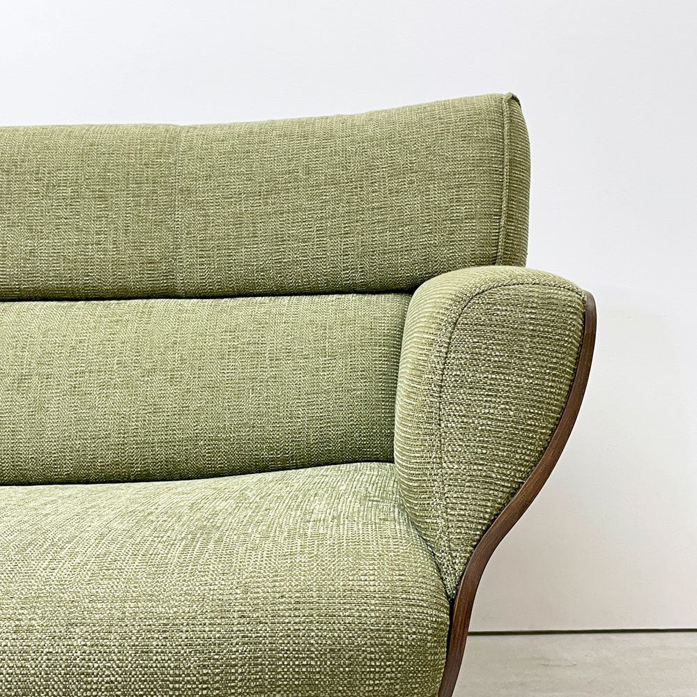 冨士ファニチア FUJI FURNITURE タピオTapio 3シーターソファ オーク材×ファブリック ライトグリーン系 ナチュラルモダン ●