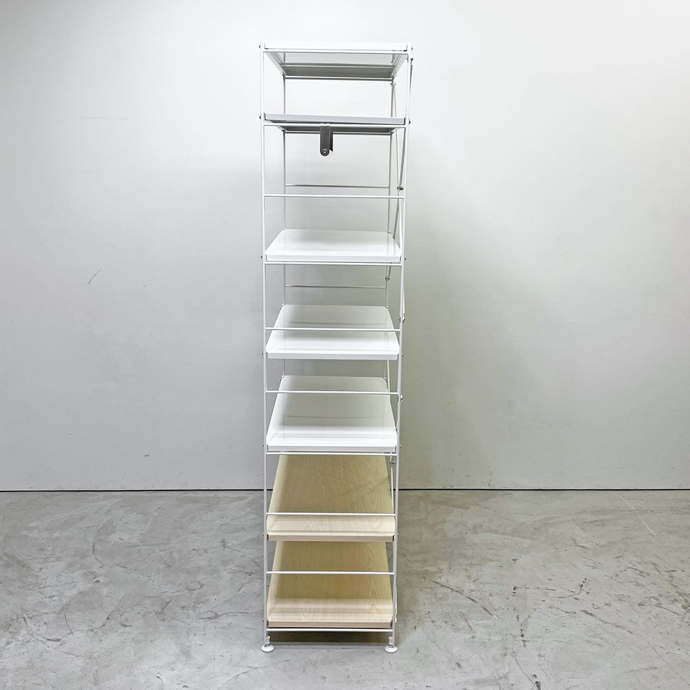 無印良品 MUJI スチールユニットシェルフ ワイド W86×H175cm 7段 スチール棚板 化粧板棚板 ホワイト×ナチュラル ワードローブバー付き ●