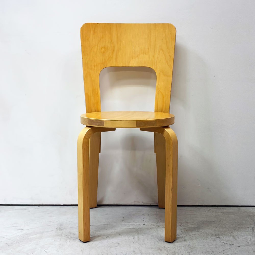 アルテック artek チェア66 CHAIR66 ダイニングチェア ナチュラルラッカー バーチ材 ファブリックシート アルヴァ・アアルト フィンランド 北欧家具 ビンテージ ●
