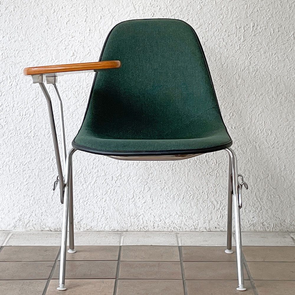 ハーマンミラー Herman Miller サイドシェルチェア セカンド 2nd ビンテージ アプホルスター スクールベース 肘掛けテーブル付 イームズ ミッドセンチュリー C ◇