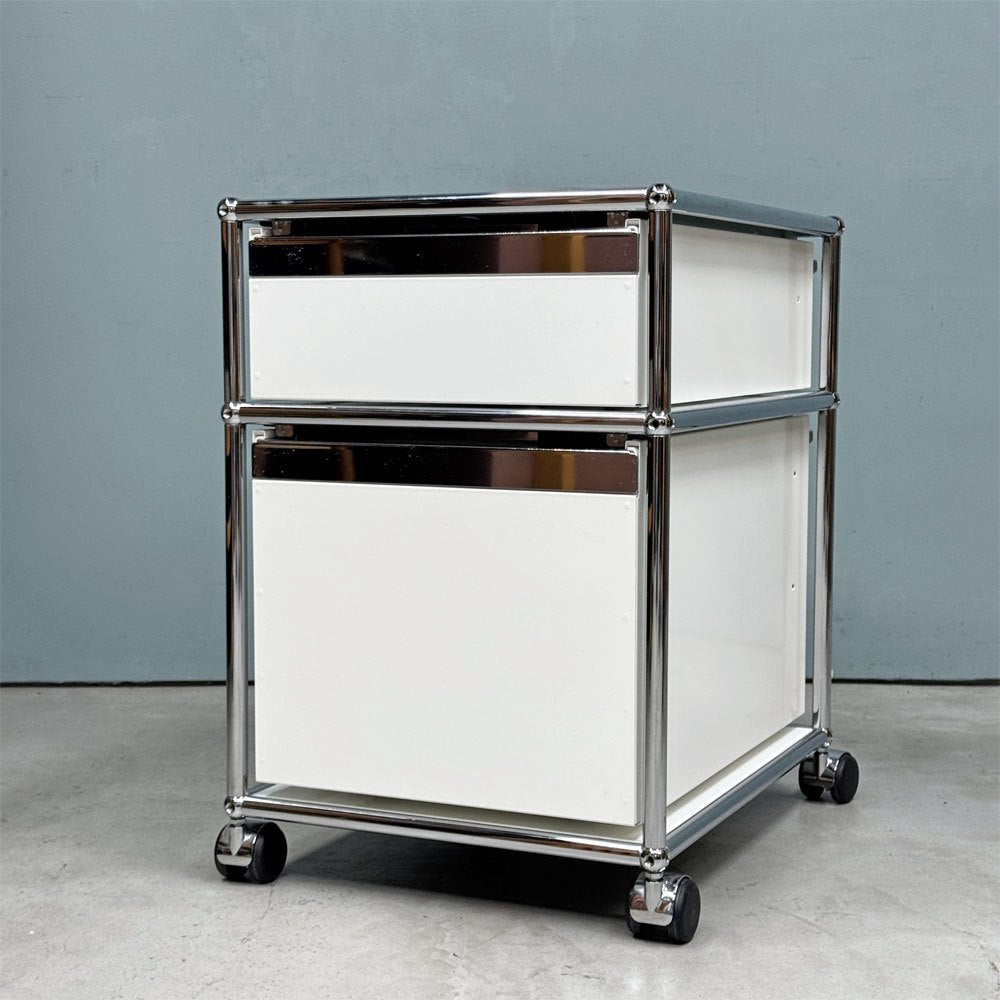 ユーエスエムハラー USM Haller モジュラーファニチャー Modular Furniture デスクワゴン ロールボーイ 2ドロワー ホワイト トレー＆ファイリングレール付き ◎