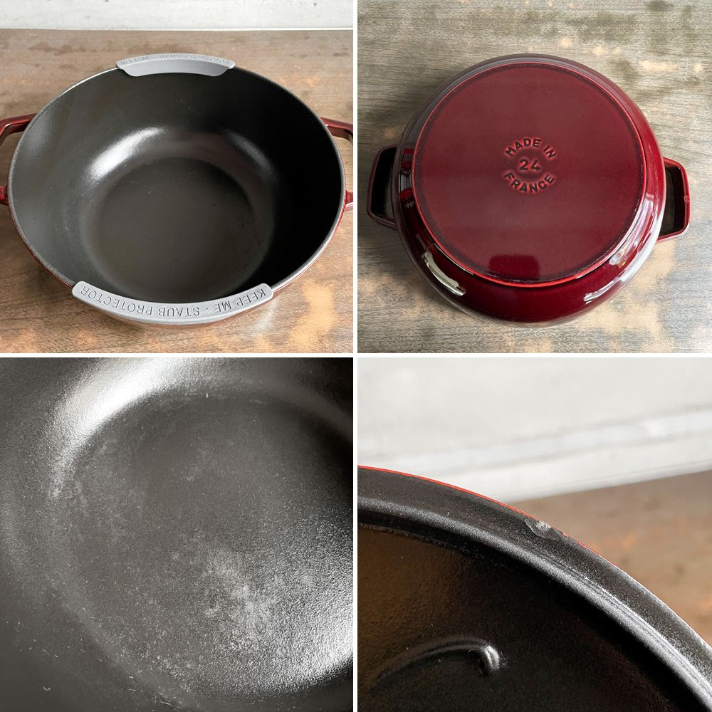 ストウブ Staub リリー シグネチャーココット グレナディンレッド 24cm 両手鍋 ホーロー鍋 IH対応 鋳物 フランス製 プロテクター付き ♪
