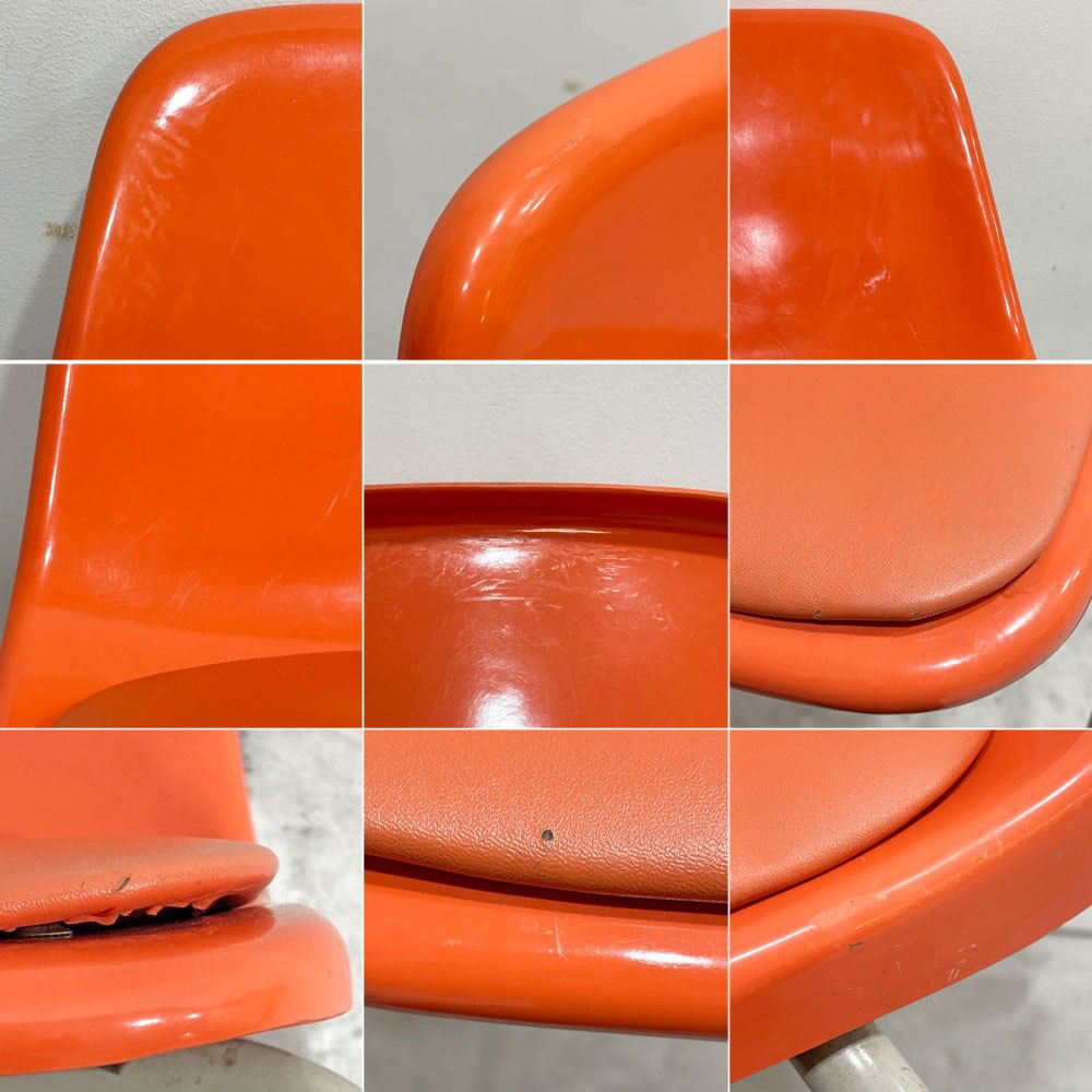 コトブキ KOTOBUKI スタッキングチェア FRP製 シェルチェア スチール脚 座面クッション付き オレンジ×オレンジ 剣持勇デザイン ビンテージ ジャパニーズミッドセンチュリー A ●