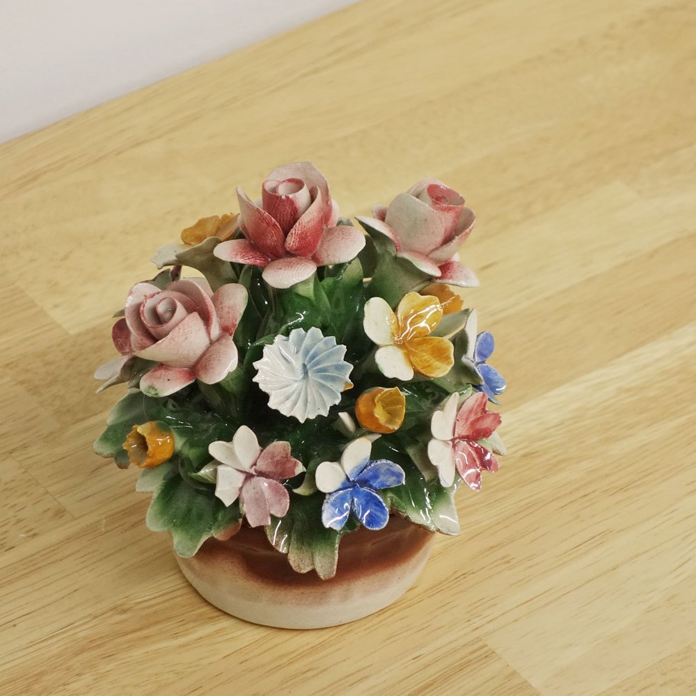 カポディモンテ CAPODIMONTE 陶花 フラワー オブジェ H11.3cm イタリア A ◎