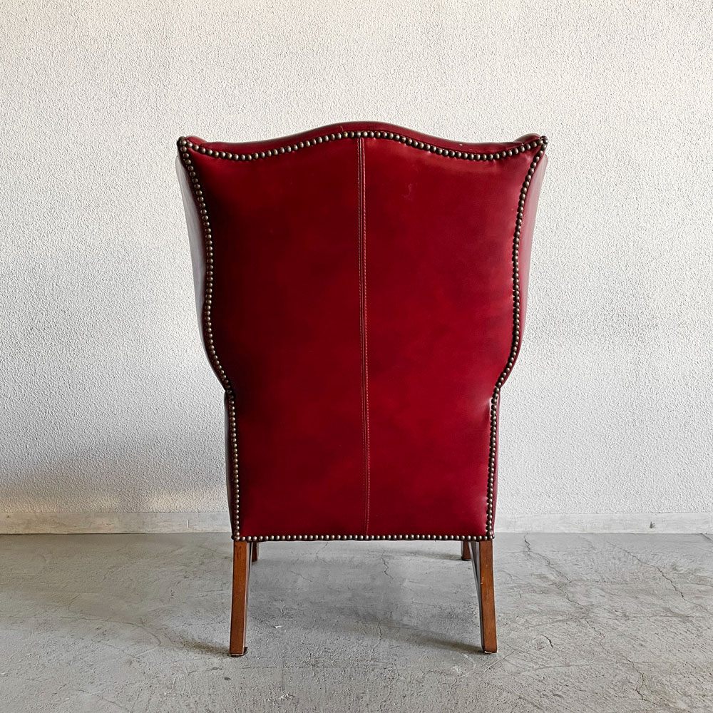 ポッタリーバーン Pottery Barn ウイングバックソファ 1人掛け ラウンジチェア 本革 ワインレッド USビンテージ 〓
