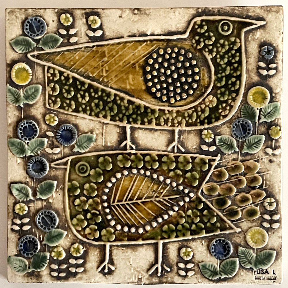 グスタフスベリ GUSTAVSBERG ユニック UNIK 鳥 FAGLAR 陶板 ウォールプレート W22㎝ リサラーソン Lisa Larson ビンテージ スウェーデン 北欧雑貨 ■