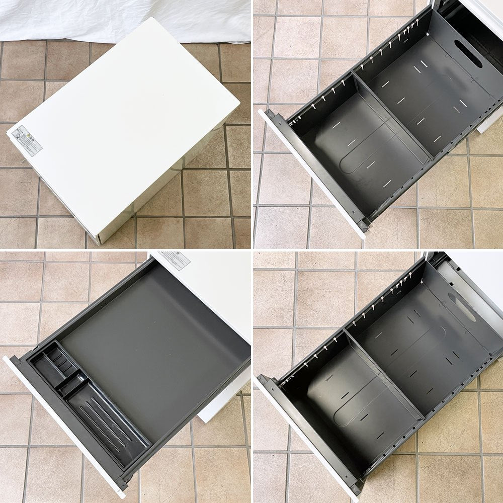 オカムラ okamura デスクキャビネット デスクワゴン 袖机 3段 ホワイト スチール製 フルオープン オールロック ラッチ機能付き オフィス家具 ◇