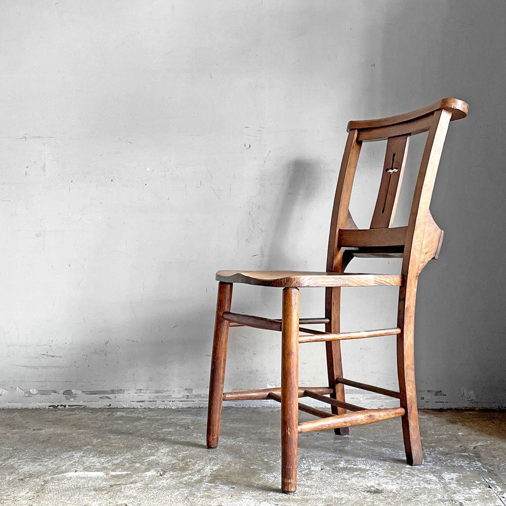 UKビンテージ Vintage チャーチチェア Church Chair チャペルチェア ダイニングチェア バイブルボックス クロス 教会椅子 英国 ■