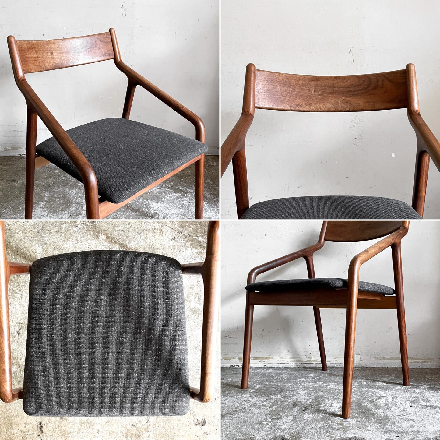 宮崎椅子製作所 ペペチェア PEPE side chair 背無垢タイプ ウォールナット ファブリックシート グレー系 フィンガージョイント 村澤一晃 B ■