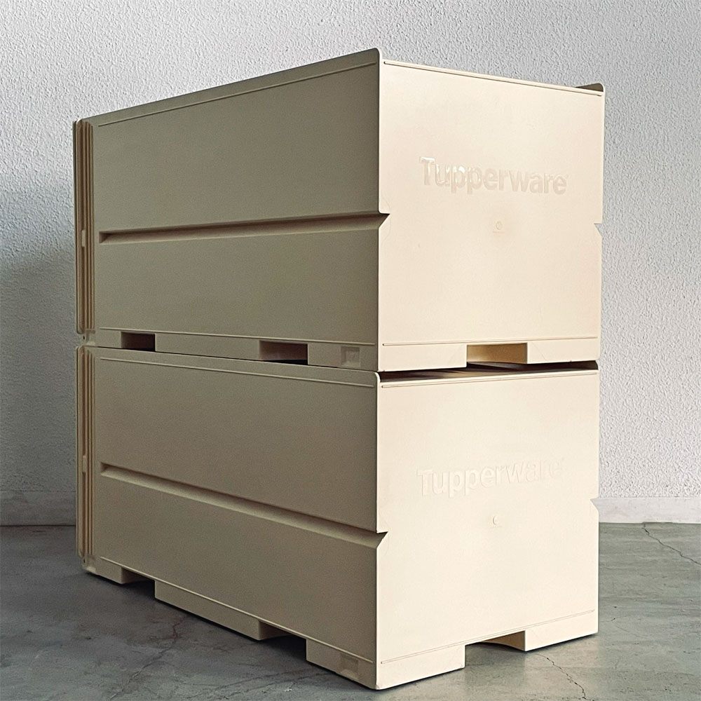 タッパーウェア Tupperware スーパーチェスト ディープ Super Chest Deep 2点セット 2段スタッキング クリーム 抽斗収納 衣装ケース 〓