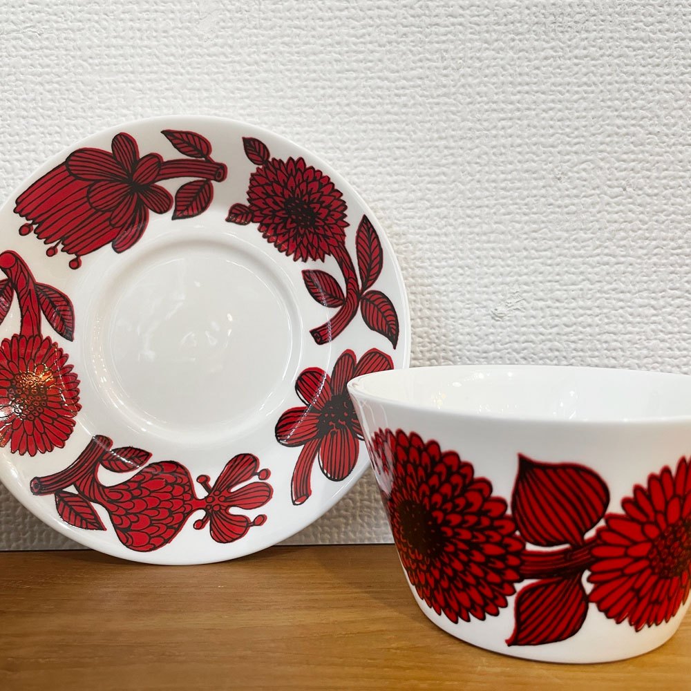 グスタフスベリ GUSTAVSBERG レッドアスター RED ASTER コーヒーカップ＆ソーサー C/S スティグ・リンドベリ スウェーデン 北欧食器 復刻品 ◎