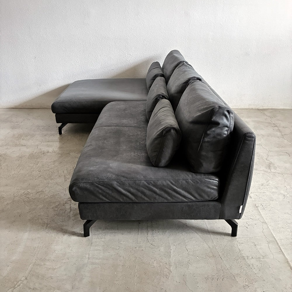 リラックスフォーム RELAX FORM グラシエーロ GLACIERO カウチソファ 2P ＋ シェーズロング セット W261cm 美品 レザーテックス 参考価格235,675円の品 関家具 〓