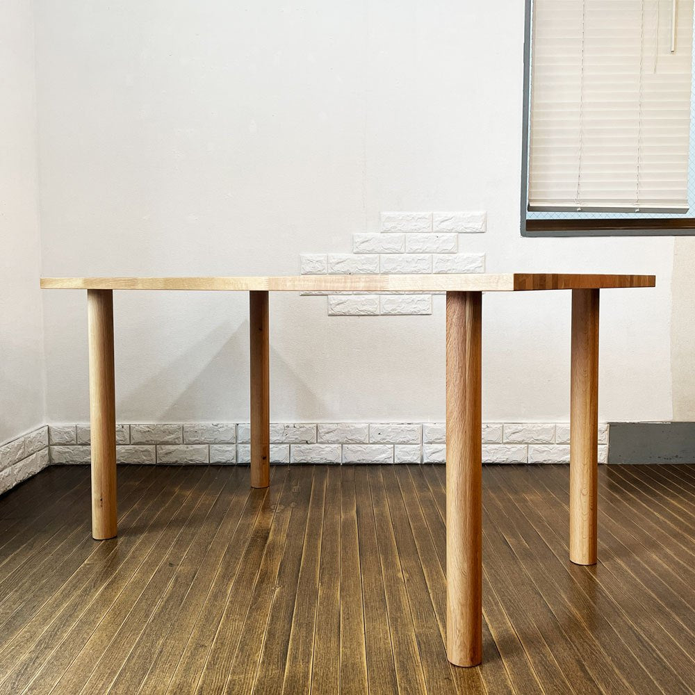 無印良品 MUJI ダイニングテーブル オーク材 無垢集成材 丸脚 W140cm ナチュラルデザイン 廃番 ◎