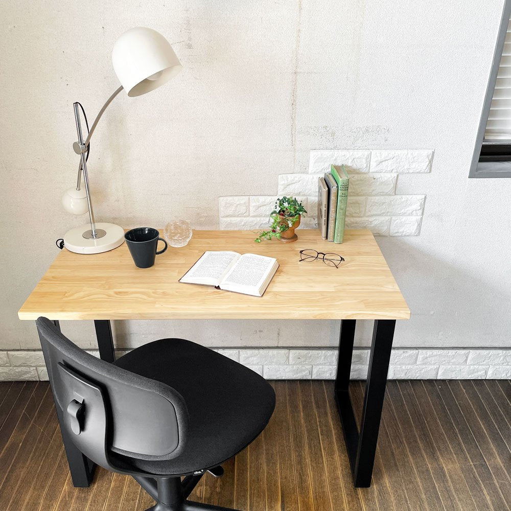 かなでもの KANADEMONO ザ・テーブル THE TABLE Black Steel Rectangle コンパクトデスク W100cm ラバーウッド ナチュラル 配線スリット付 定価￥42,000- ◎
