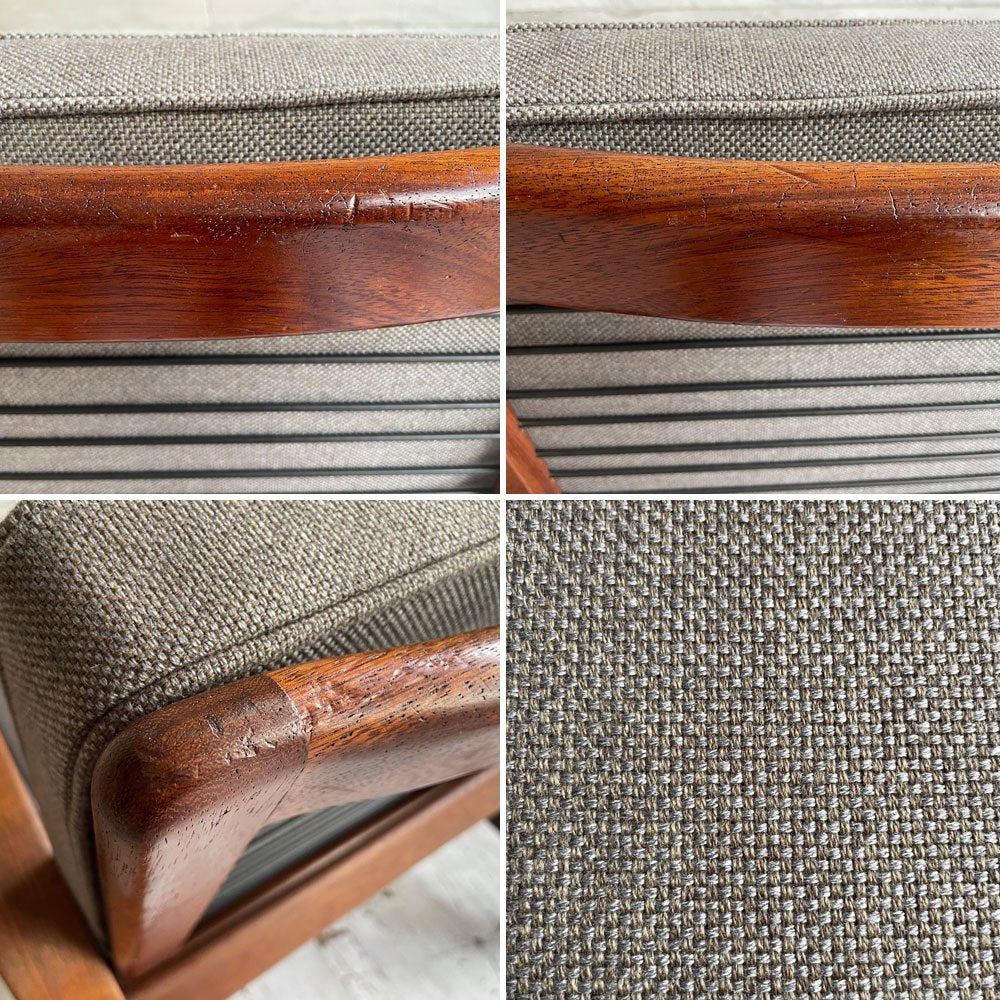 ギムソン＆スレーター Gimson & Slater ローバックラウンジチェア 1Pソファ チーク無垢材 ワイヤースプリング UKビンテージ ファブリック・クッション交換済み ♪