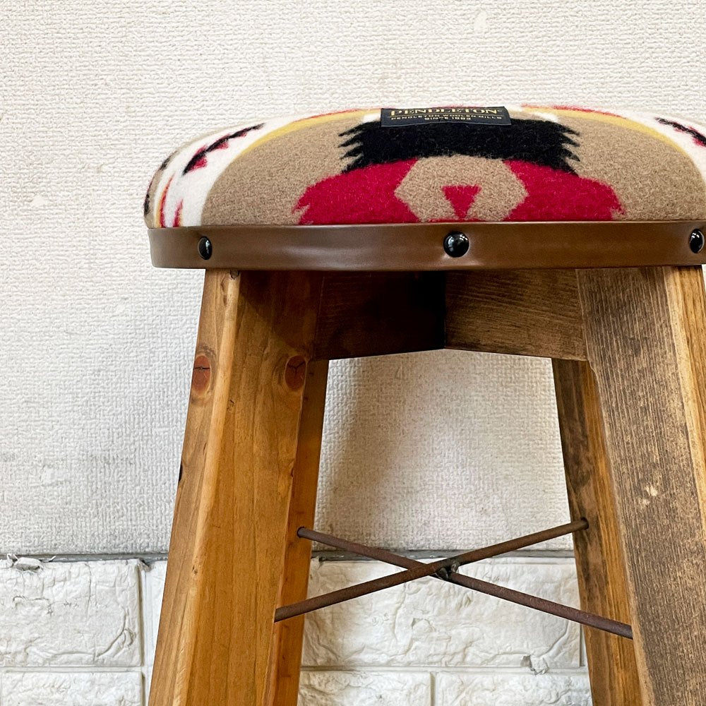 ペンドルトン PENDLETON  ウッディ ハイチェア Woody High Chair スツール Pilot Rock ウール生地 パイン無垢材 定価￥25,300- ◎