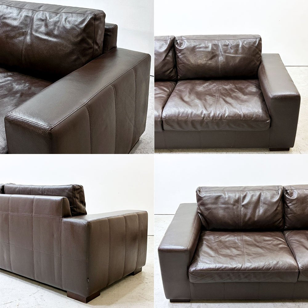アクタス ACTUS 2人掛けソファ 2P SOFA 本革 ダークブラウン調カラー ワイドアーム シンプルモダン ●