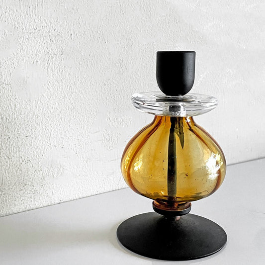 ボダ BODA Erik Höglund エリック・ホグラン ガラスキャンドルホルダー アンバー 60's ビンテージ スウェーデン 北欧雑貨 ■
