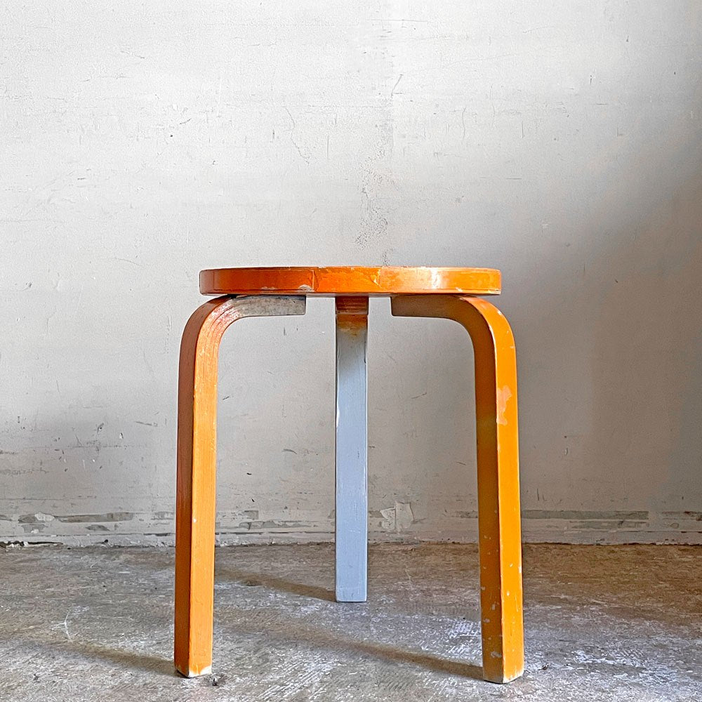 アルテック artek スツール60 stool60 3本脚 ペインテッド オレンジ/グレー 60’ｓ ビンテージ アルヴァ・アアルト 希少 ■