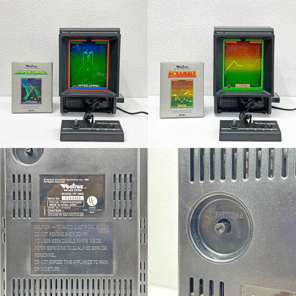 ベクトレックス Vectrex ベクタースキャンディスプレイ ゲーム機 + ROMカートリッジソフト箱付3本 コンピュータビジョン 光速船 レトロゲーム機 〓