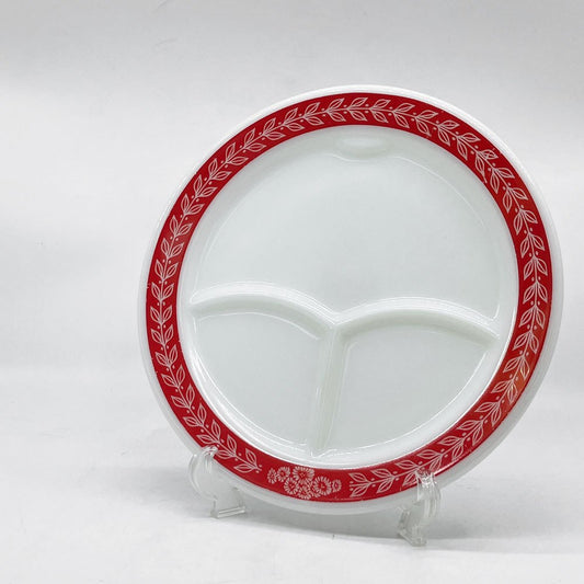 オールドパイレックス OLD PYREX レッドローレル 3コンパートメントプレート 耐熱ミルクガラス USビンテージ ●